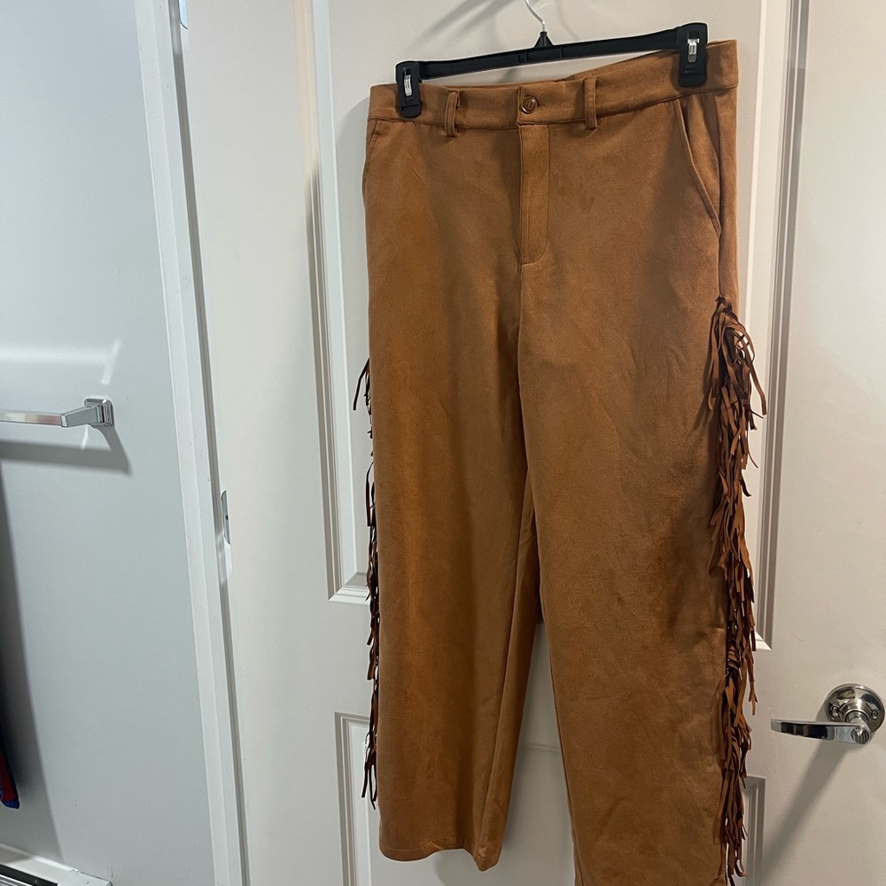 Okaywear Men's Brown Pants with Side Fringe
